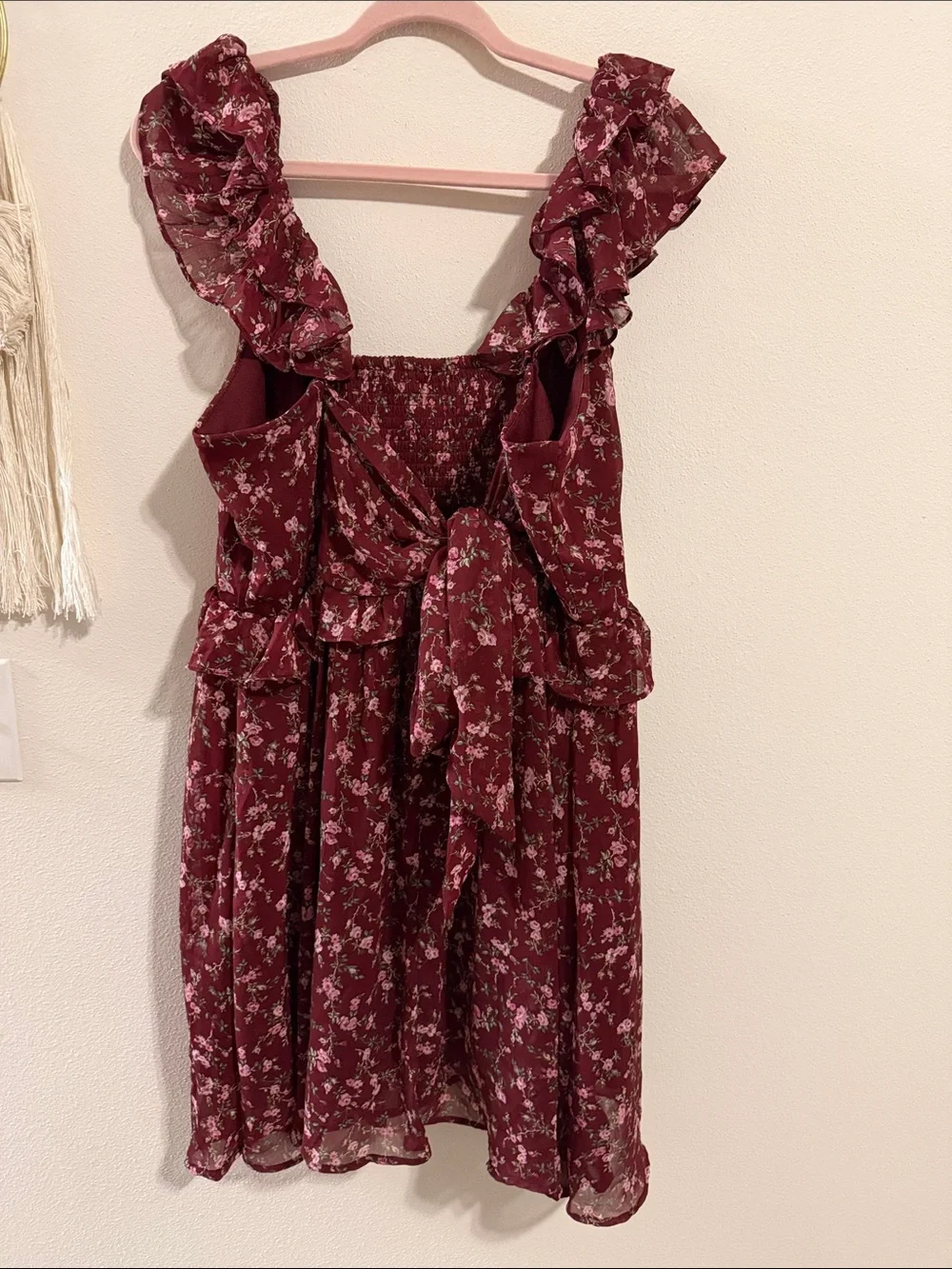 NWT Arula Size A Ruffled Floral Sundress in Burgundy and Pink - Picture 4 of 4
